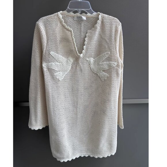 BEST Sea New York Sally Crochet Mini Dress Small Cream Tan Vacation Beach Causal - Picture 8 of 9